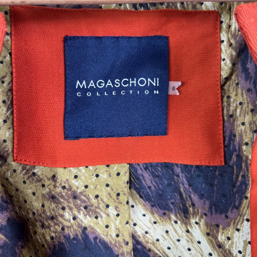 Magaschoni Size 6 Crop Moto Jacket Silk Pleated Shoulder Lined Orange - Picture 4 of 6
